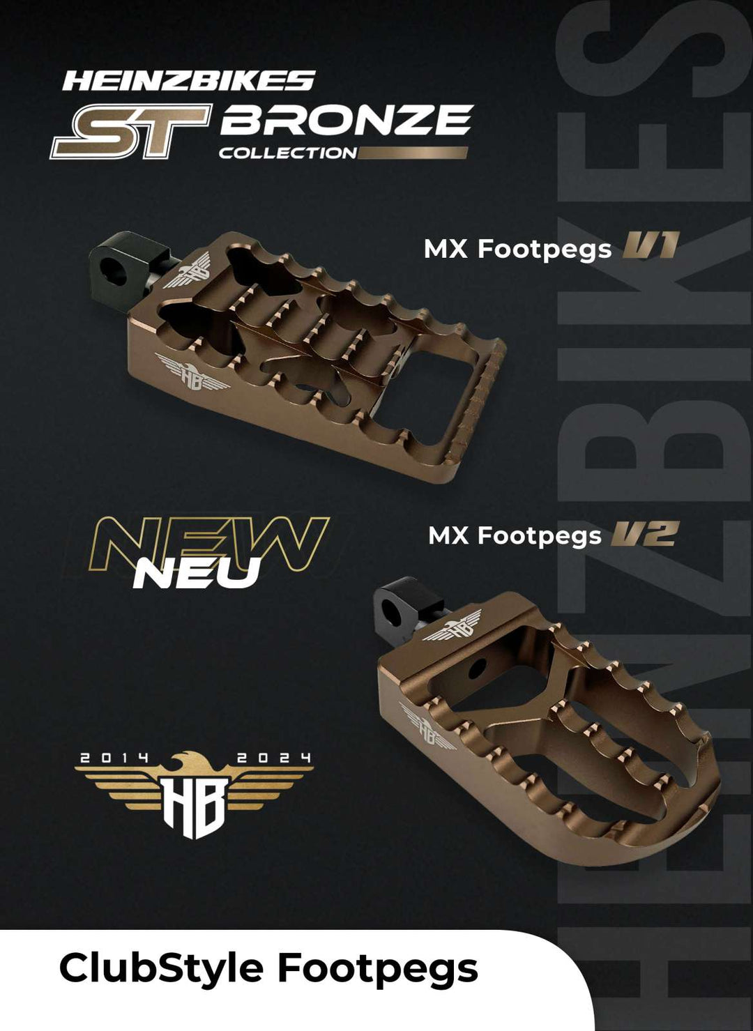 HEINZ BIKES FOOTPEGS MX V2 SOFTAIL M8 ST COLOUR